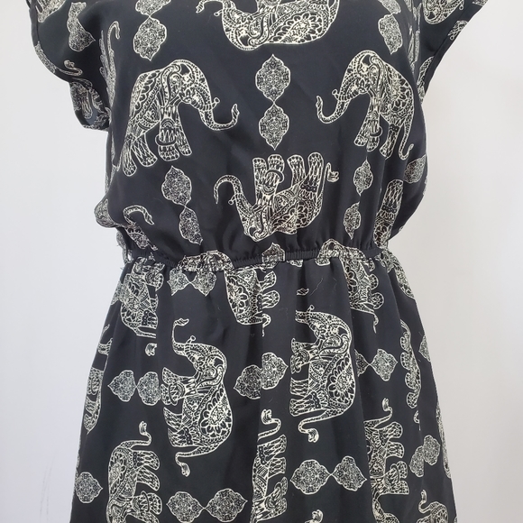 Rue 21 Elephant Print Black Bloused Mini Dress - Picture 5 of 9